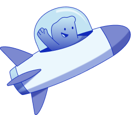 Branded character in a rocket ship waving with a smile after signing up for Embrace.ai demo