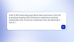 Text input on a gradient background with a prompt specifying the LLM to write a blog post on AI prompt best practices